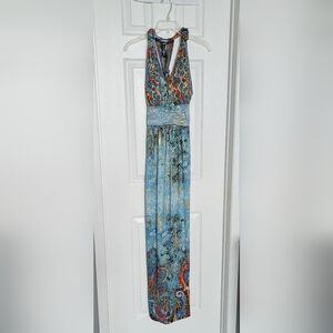 Women's (S/M) Boho Tropical Multicolored Maxi Dress w/ Empire Waist & Racerback